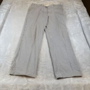 Berle‎ Mens Seersucker Striped Pants Navy White Flat Front Cuffed Trousers 38